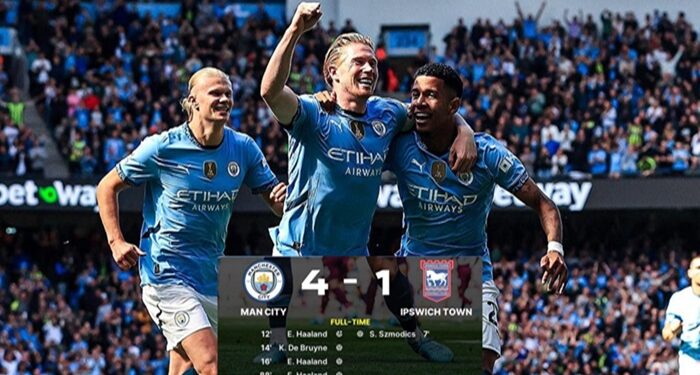 Hasil Manchester City vs Ipswich: Skor 4-1